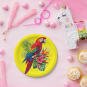 Assiettes En Carton Rouge macaw tropical floral (Fête)