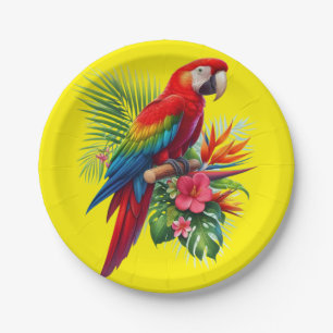 Assiettes En Carton Rouge macaw tropical floral