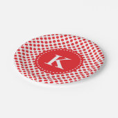 Assiettes En Carton Rouge monogramme sur point Polka blanc (Angle)