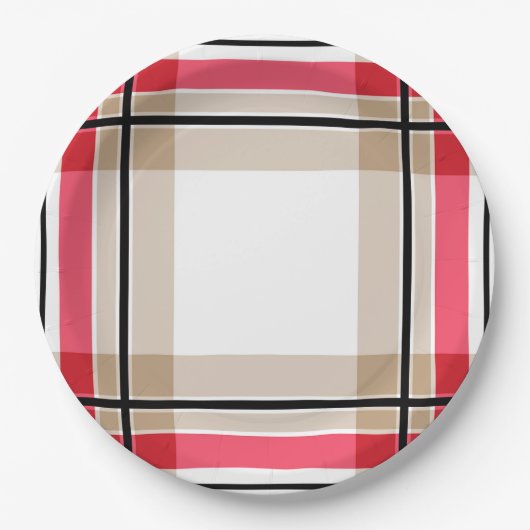 Assiettes En Carton Rouge noir blanc plaid (Devant)