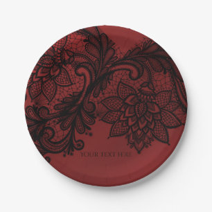 Assiettes En Carton Rouge & Noir Élégance Sombre Broderie Dentelle Got