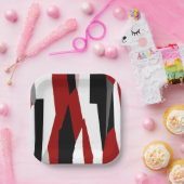 Assiettes En Carton Rouge noir et blanc abstrait (Fête)