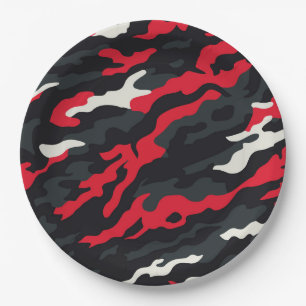 Assiettes En Carton Rouge Noir Gris Blanc Camouflage Camo Motif