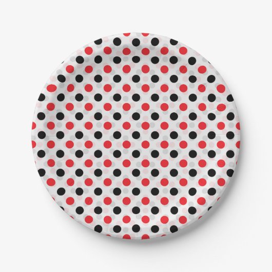 Assiettes En Carton Rouge noir Pois Textile Motif Design (Devant)