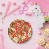 Assiettes En Carton Rouge or noir japonais Kimono fleurs florales (Fête)