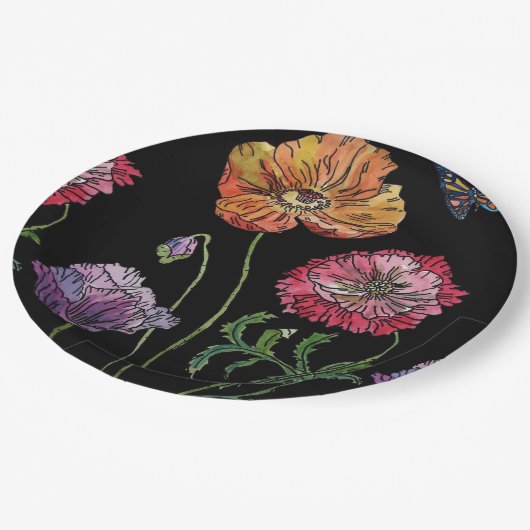Assiettes En Carton Rouge Pavot foncé Fleurs Motif Papier Plaque (Angle)