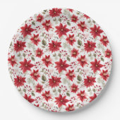 Assiettes En Carton Rouge poinsettia Fleurs de Noël Berries Fêtes (Devant)