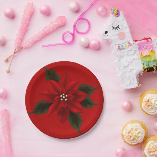 Assiettes En Carton Rouge Poinsettia Noël 7" (Fête)