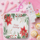 Assiettes En Carton Rouge Poinsettia Plaque en papier de Noël (Fête)
