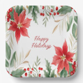 Assiettes En Carton Rouge Poinsettia Plaque en papier de Noël (Recto)