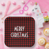 Assiettes En Carton Rouge rustique et noir Buffalo plaqué Joyeux Noël (Fête)