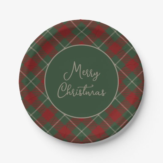 Assiettes En Carton Rouge rustique et Tartan vert Plaid Noël (Devant)