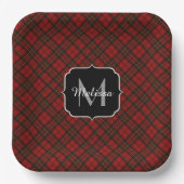 Assiettes En Carton Rouge tartan Noël plaid hiver motif Monogramme (Recto)