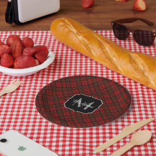 Assiettes En Carton Rouge tartan Noël plaid hiver motif Monogramme