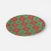Assiettes En Carton Rouge vert à damiers rétro starburds de Noël (Angle)