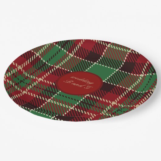 Assiettes En Carton rouge vert noir écossais celtique tartan mariage (Angle)
