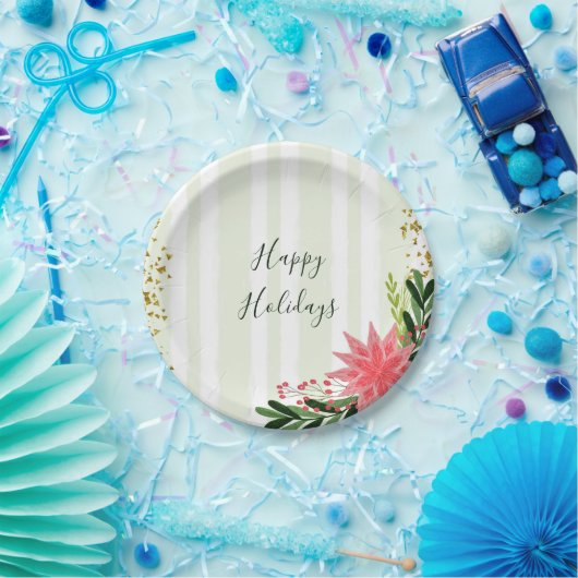 Assiettes En Carton Rouge Vert or étincelle Poinsettia Noël (Fête)