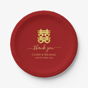 Assiettes En Carton Rouge vintage mariage chinois coeur double bonheur
