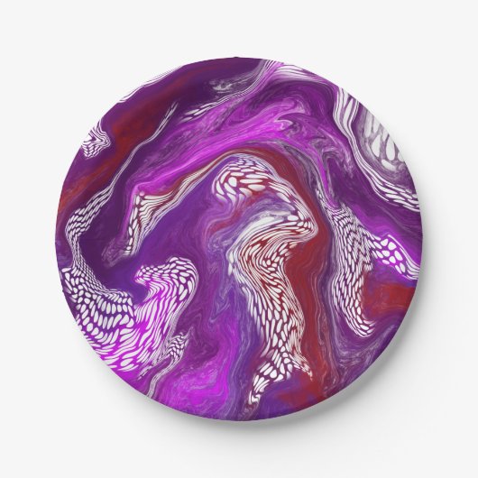 Assiettes En Carton Rouge violet Abstrait Marbre moderne Fluid Art (Devant)