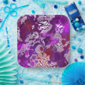 Assiettes En Carton Rouge violet Abstrait Marbre moderne Fluid Art (Fête)