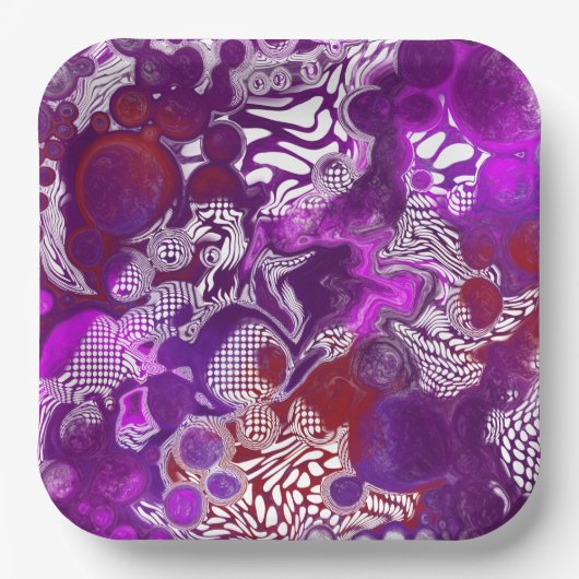 Assiettes En Carton Rouge violet Abstrait Marbre moderne Fluid Art (Recto)