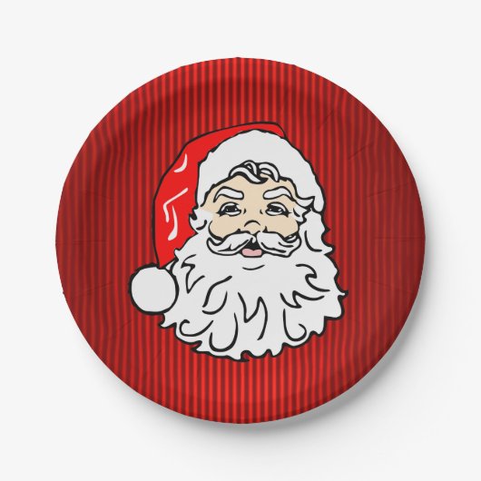 Assiettes En Carton Rouge visage Père Noël rétro (Devant)