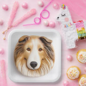 Assiettes En Carton Rough Collie Chien 3D Inspiré (Fête)