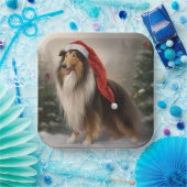 Assiettes En Carton Rough Collie Chien dans la neige Noël (Fête)