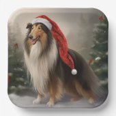 Assiettes En Carton Rough Collie Chien dans la neige Noël (Recto)