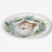 Assiettes En Carton Rough Collie Christmas Wreath Festive Pup (Angle)