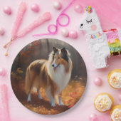 Assiettes En Carton Rough Collie dans l'automne Leaves automne Inspire (Fête)