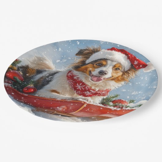 Assiettes En Carton Rough Collie Dog in Sledge Let Snow Christmas (Angle)