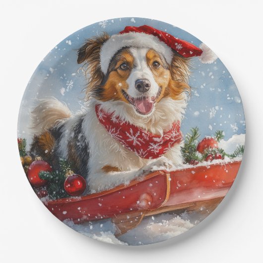 Assiettes En Carton Rough Collie Dog in Sledge Let Snow Christmas (Devant)