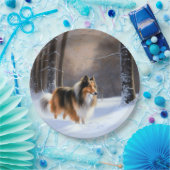 Assiettes En Carton Rough Collie Laisser Neige Noël (Fête)