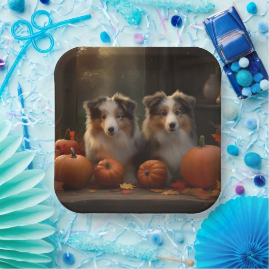 Assiettes En Carton Rough Collie Puppy Automne Citrouille de plaisir (Fête)