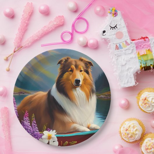 Assiettes En Carton Rough Collie sur une pagaie : une aventure Pittore (Fête)