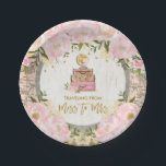 Assiettes En Carton Rougissent le déplacement floral de la Mlle à Mme<br><div class="desc">Le rose et comporter orienté de plaque à papier de voyage d'or féminin rougissent les fleurs roses d'aquarelle et les jolies valises vintages</div>