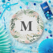 Assiettes En Carton Rougissent l'initiale florale de monogramme (Fête)