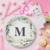 Assiettes En Carton Rougissent l'initiale florale de monogramme (Fête)