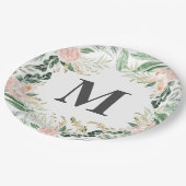 Assiettes En Carton Rougissent l'initiale florale de monogramme (Angle)