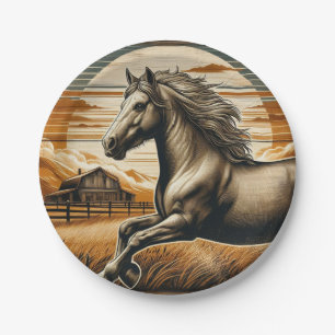 Assiettes En Carton Rouille/cheval vintage/Ouest