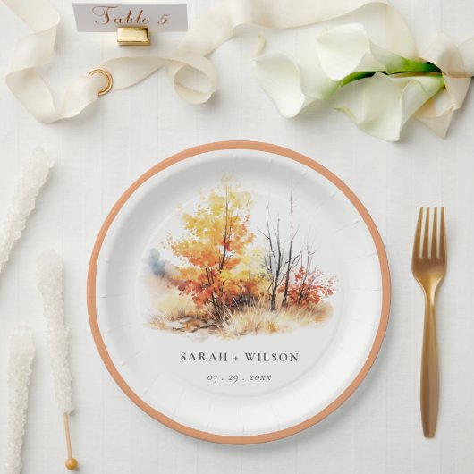 Assiettes En Carton Rouille Jaune Automne Automne Paysage Plaid Mariag (Mariage)