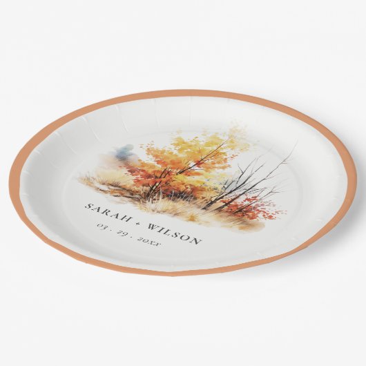 Assiettes En Carton Rouille Jaune Automne Automne Paysage Plaid Mariag (Angle)