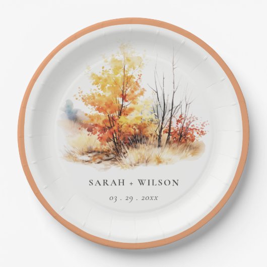 Assiettes En Carton Rouille Jaune Automne Automne Paysage Plaid Mariag (Devant)