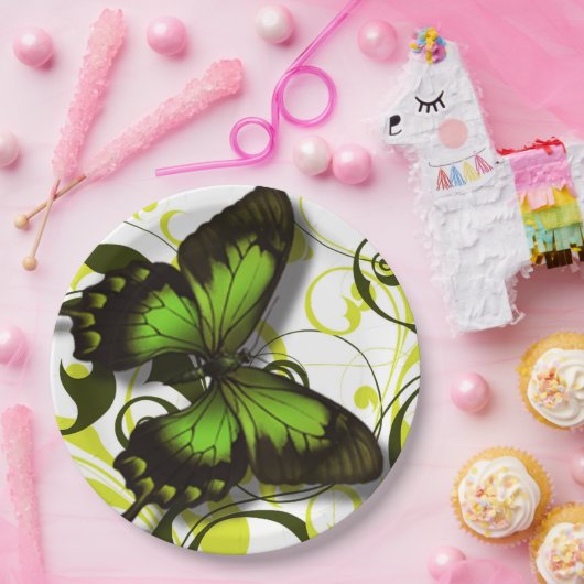 Assiettes En Carton Rouleaux d'oeuvres de papillon noir et jaune vert (Fête)