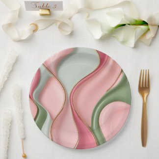 Assiettes En Carton Round paper plate in stylish abstract graphic