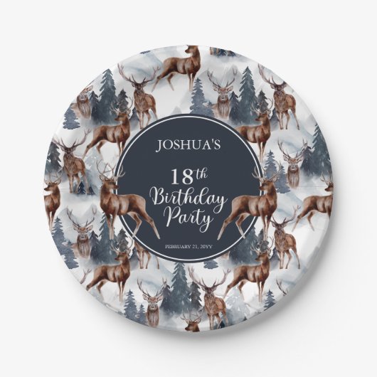 Assiettes En Carton Roustique Woodsy Deer | Forêt 18ème fête d'anniver (Devant)