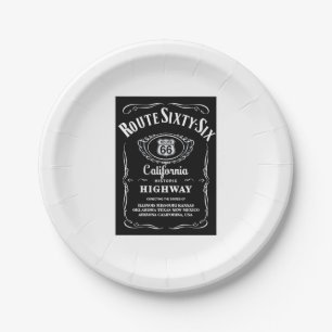 Assiettes En Carton Route 66 Étiquette noir