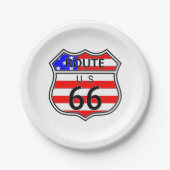 Assiettes En Carton Route 66 Highway Sign With Flag (Devant)