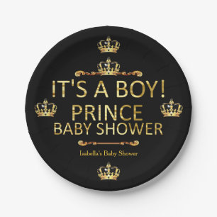 Assiettes En Carton Royal Black Gold Prince Baby shower C'Est Un Garço